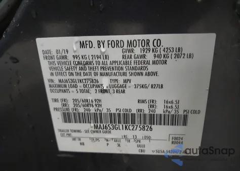 2019 Ford Ecosport Se from USA, damaged, VIN MAJ6S3GL1KC275826
